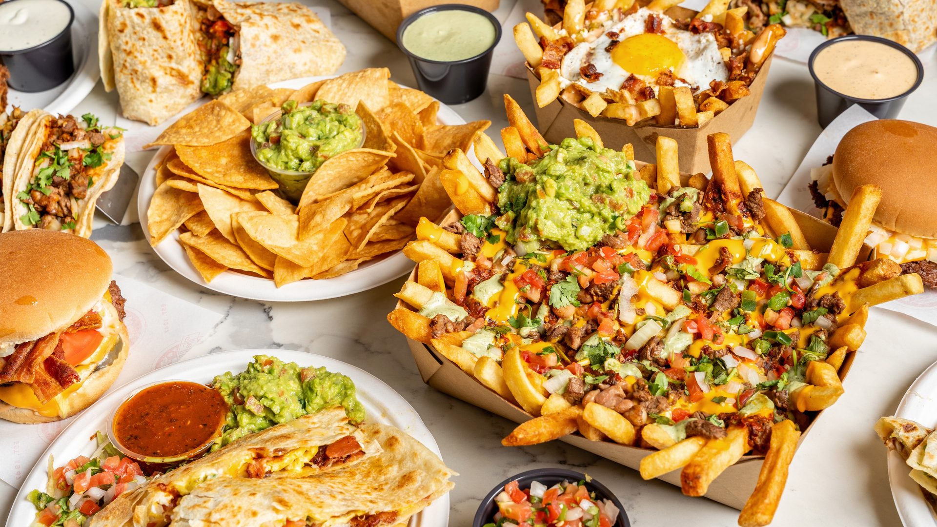 Burgers, tacos, and loaded fritas