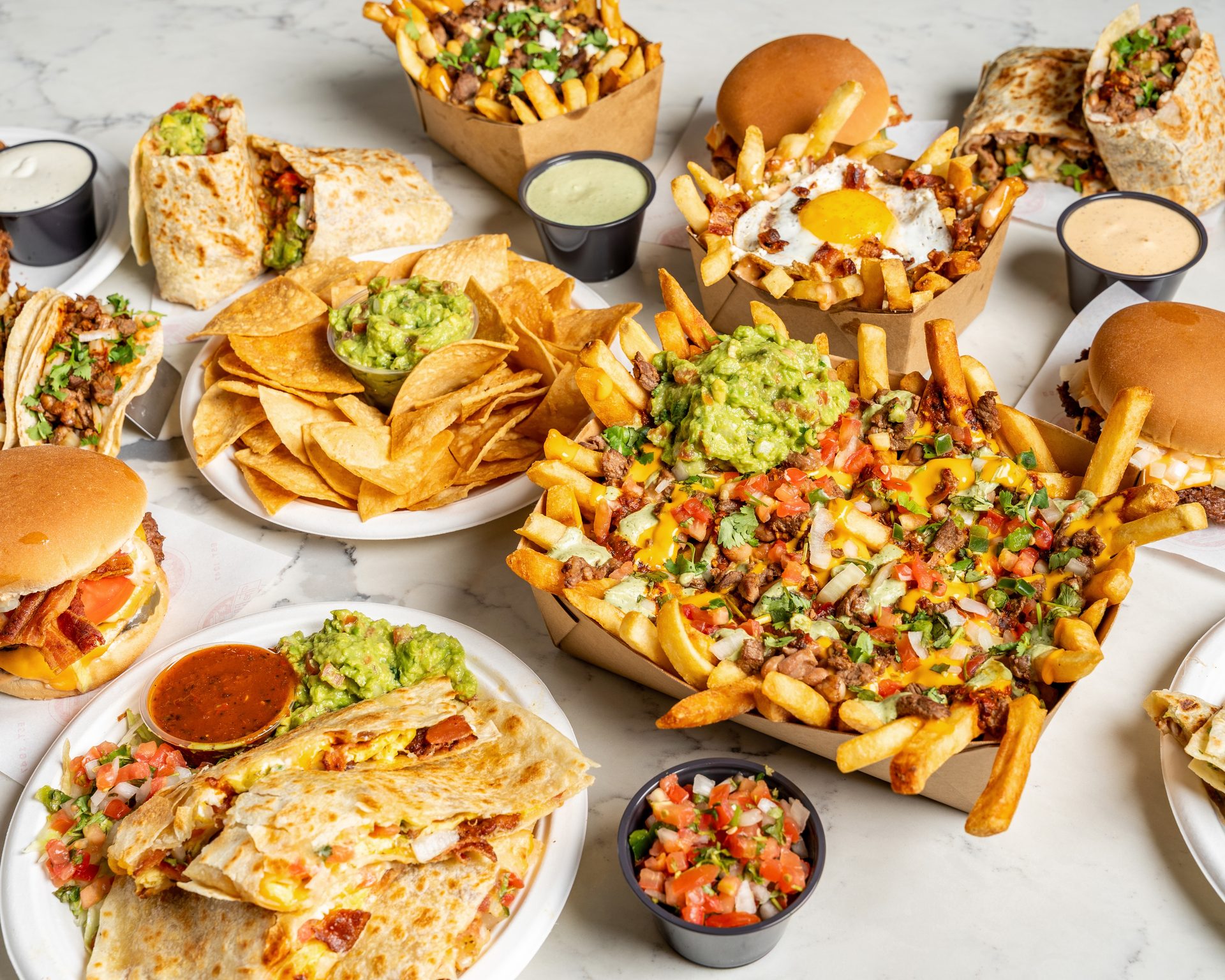 Burgers, tacos, and loaded fritas