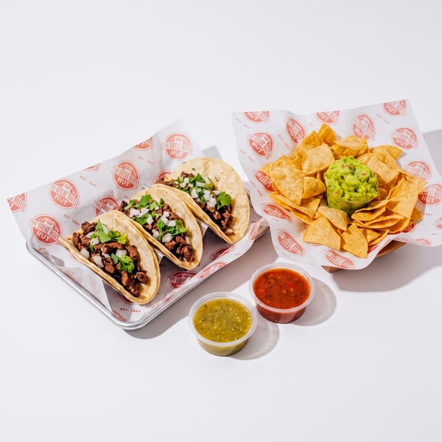 Carne Asada Tacos & Chips and Guac.