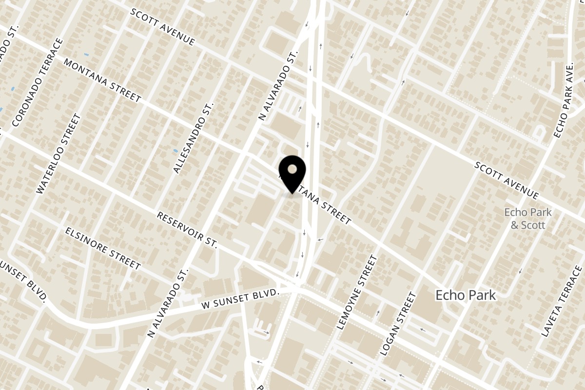 Map showing the location of The Great White Hut Echo Park on 1353 Glendale Blvd in Los Angeles